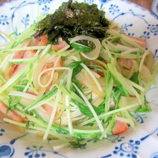 水菜とベーコンの生姜マヨそうめんチャンプルー